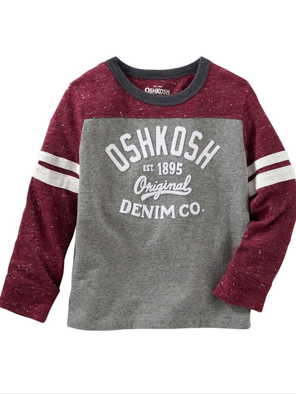 OshKosh B'gosh Burgundy Gray and White Varsity Logo Tee Baby Boy Size 9m NWOT